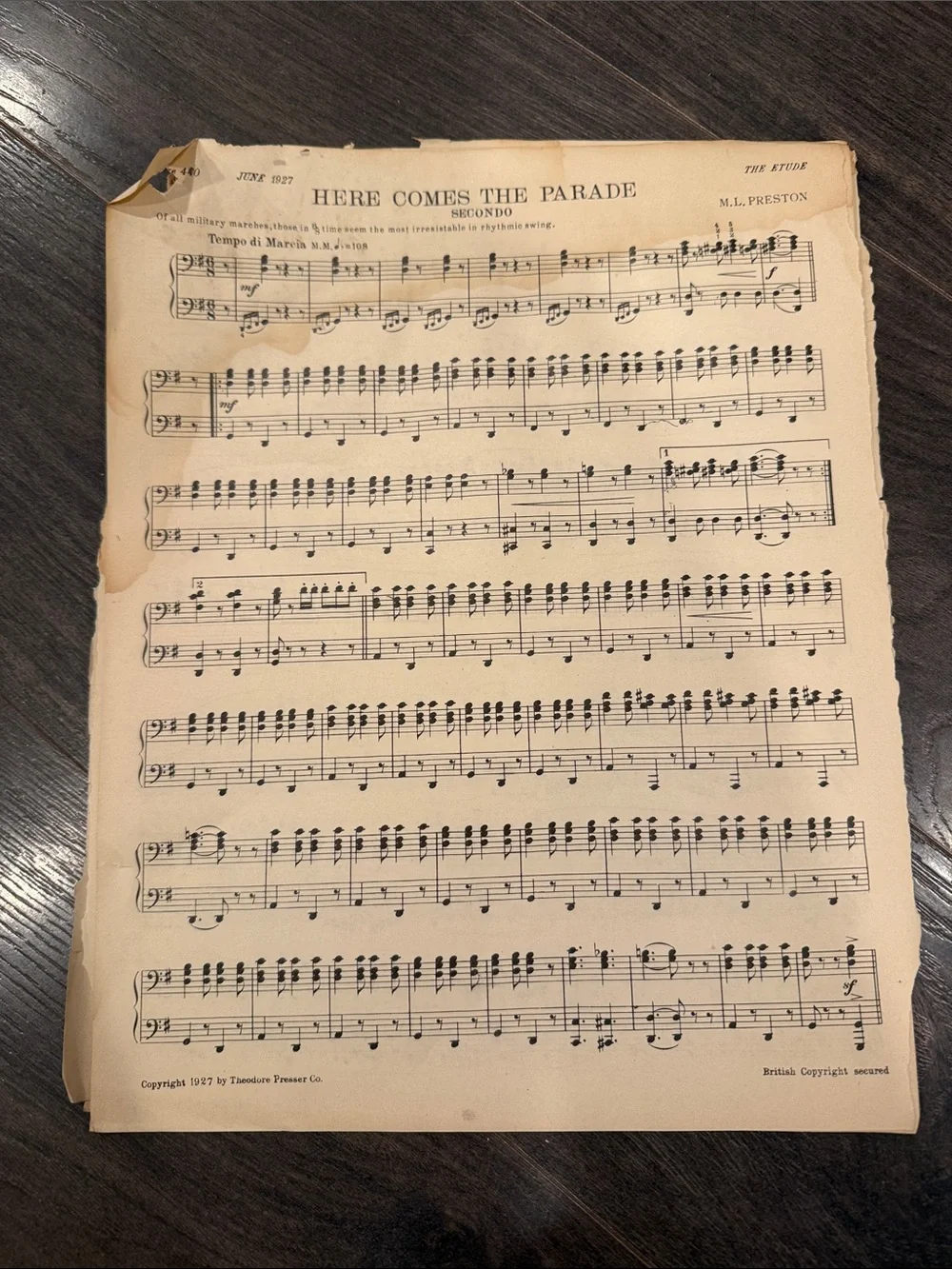 Vintage 'Water Lilies' Sheet Music Wall Art - Cream Decorative Print